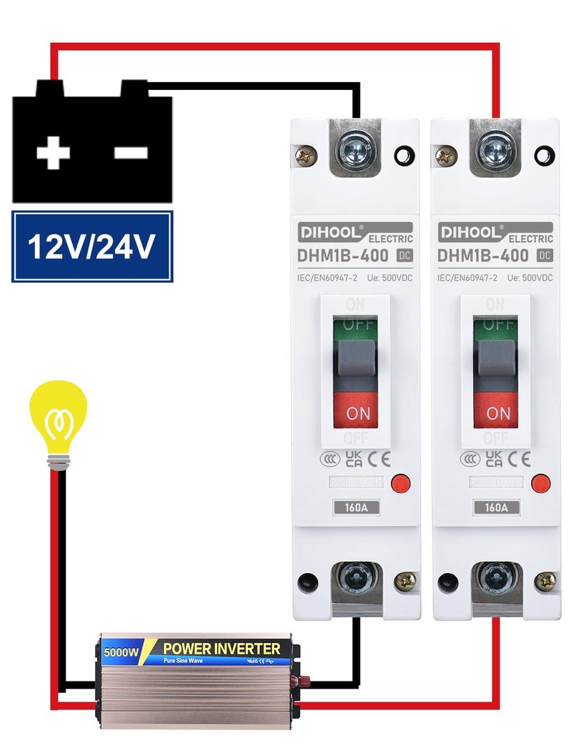 DIHOOL Main 160 Amp DC Circuit Breaker, 500V Battery Disconnect Switch, Master Switch for Car Audio RV Marine Boat Truck Trolling Motors - Image 2